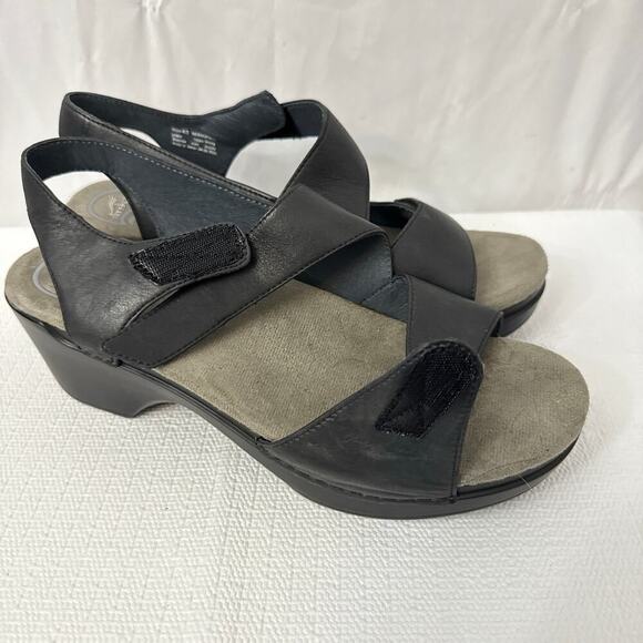 Dansko Sharla Sandals Womens Size 10 Black Leather Heel - Picture 1 of 12